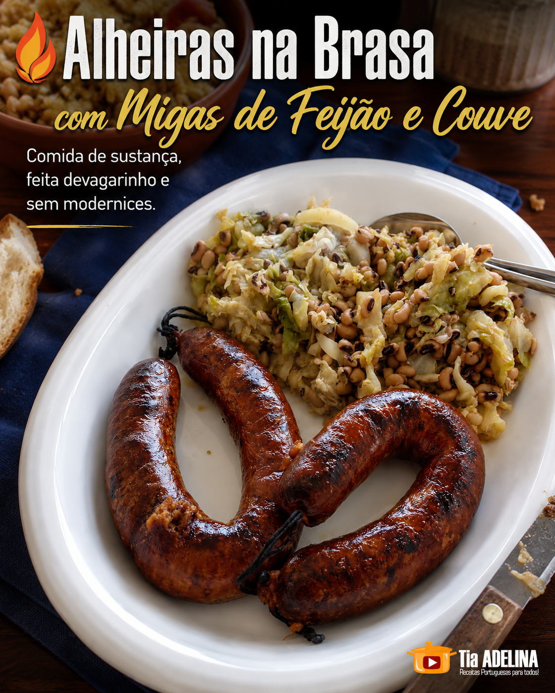 Alheiras na Brasa com Migas de Feijão e Couve