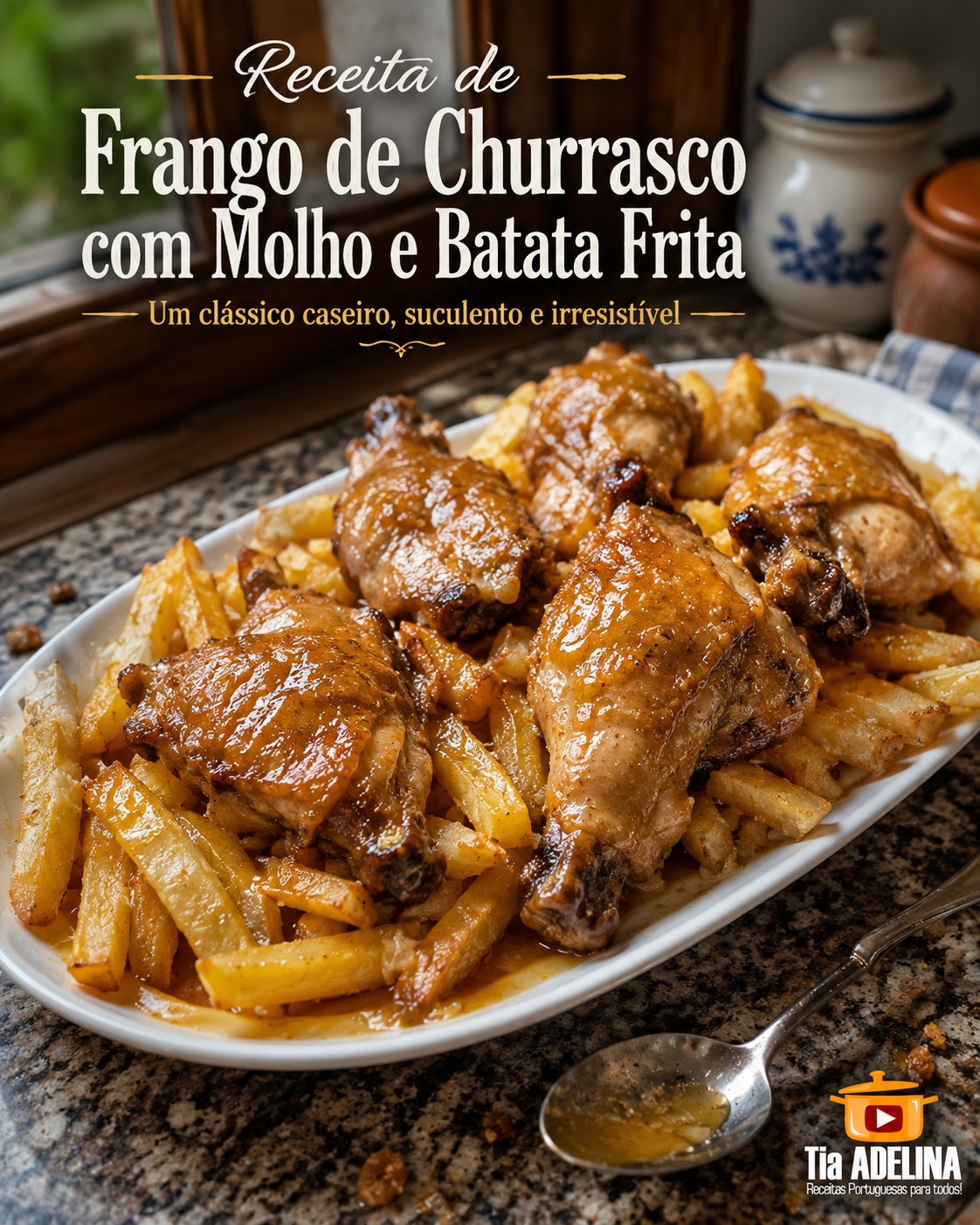 Receita de frango de churrasco com molho e batata frita
