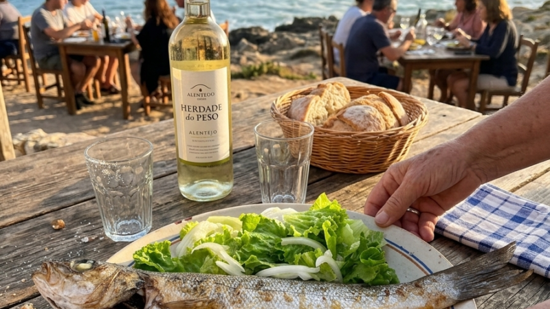 Robalo Assado com Batatas à Portuguesa