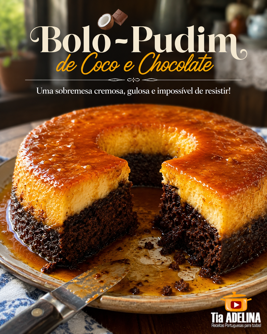 Bolo-Pudim de Coco e Chocolate