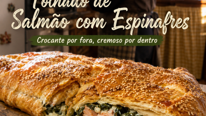 Folhado de Salmão com Espinafres: Crocante por fora, cremoso por dentro