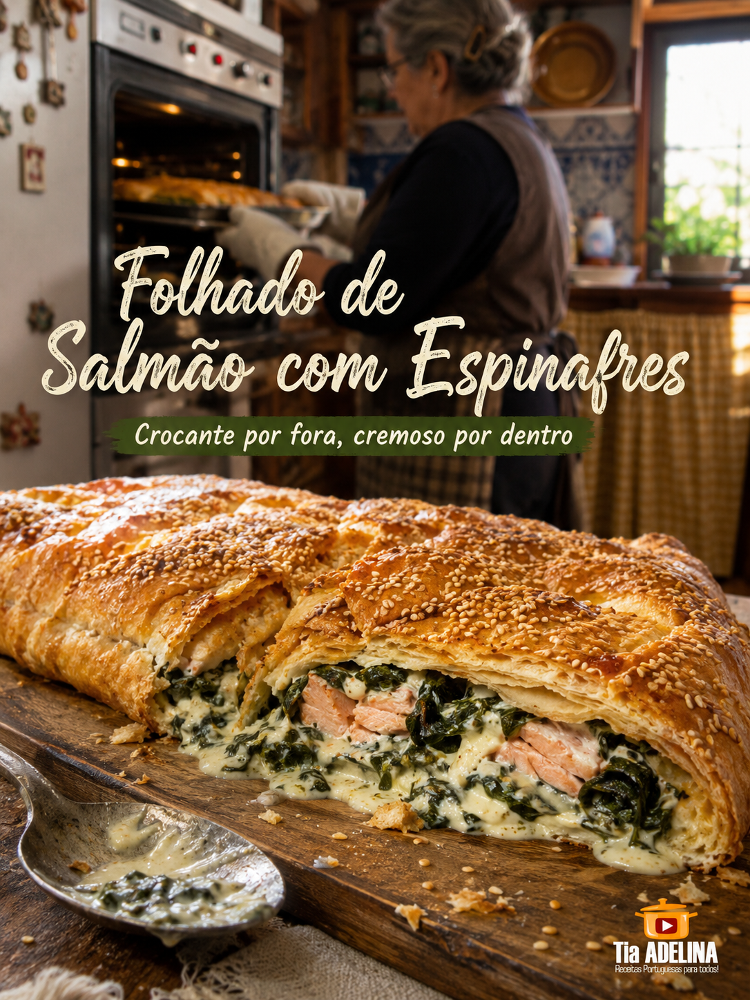 Folhado de Salmão com Espinafres: Crocante por fora, cremoso por dentro