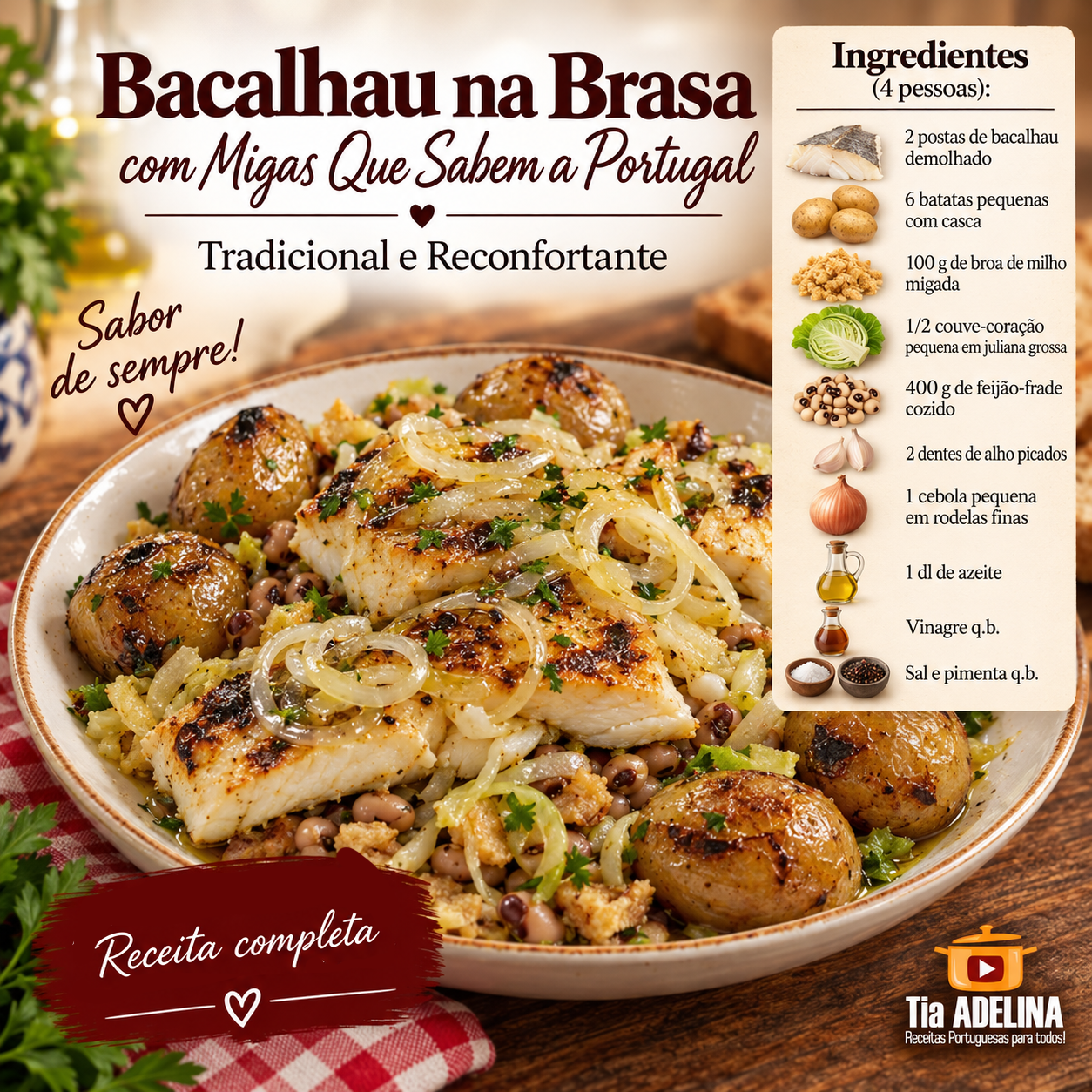 Bacalhau na Brasa com Migas que sabem a Portugal