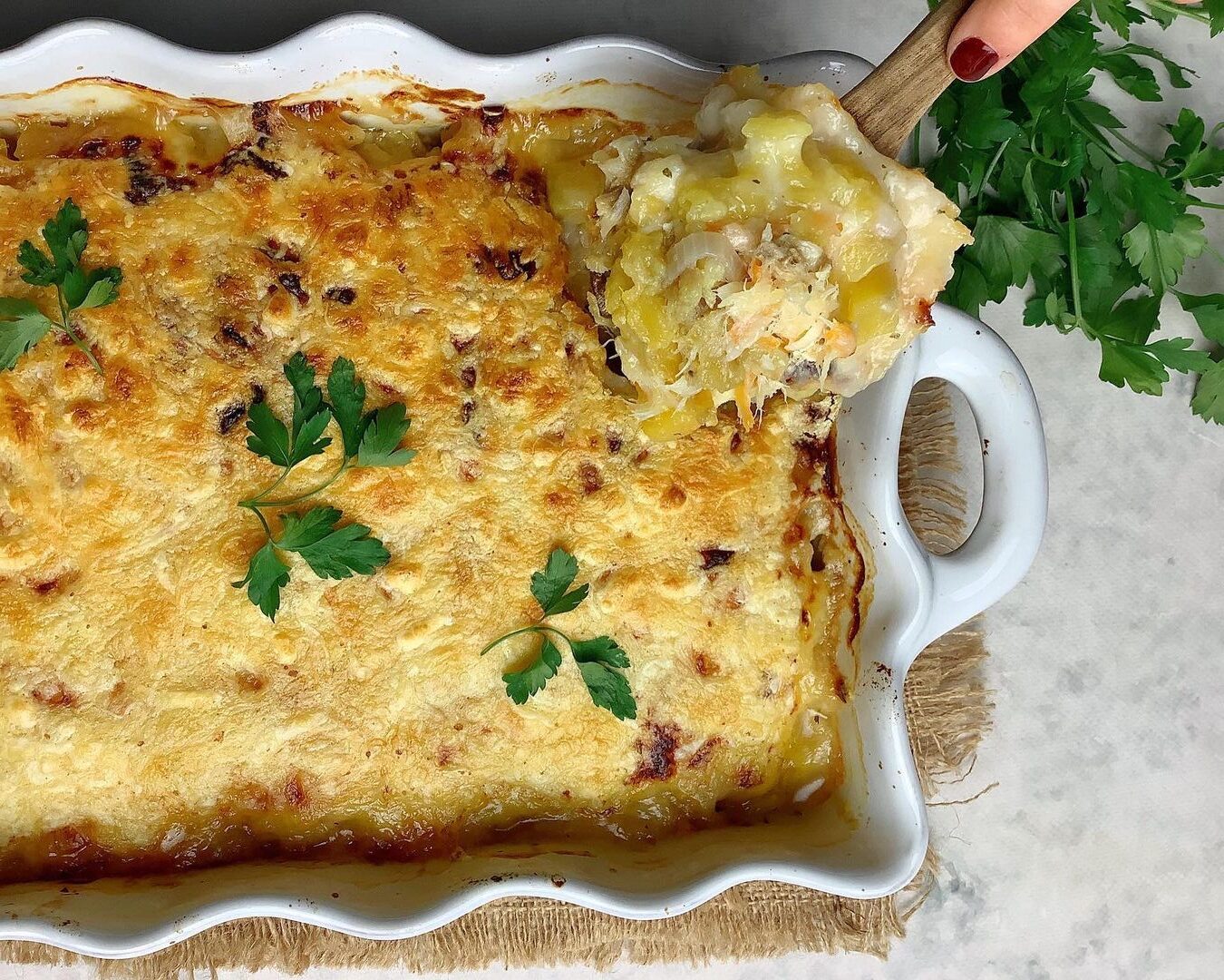 Bacalhau cremoso gratinado com batata doce