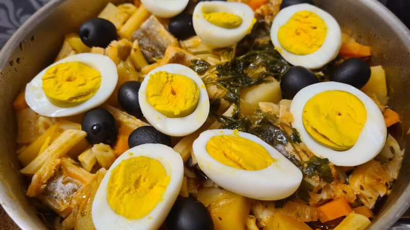 Massada de bacalhau e legumes 